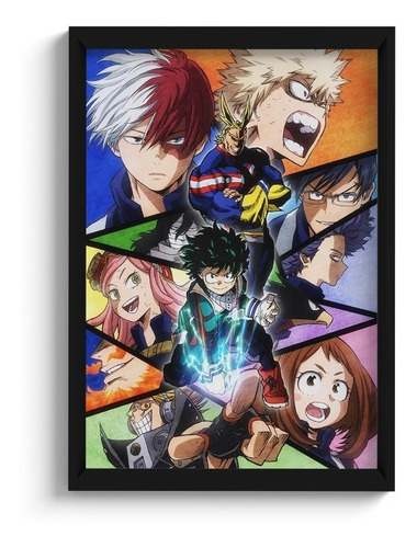 Quadro Boku No Hero Academia Personagens C/moldura Vidro A4